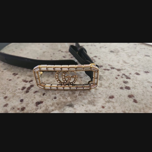 Gucci Black Belt with Gold crystals Buckle